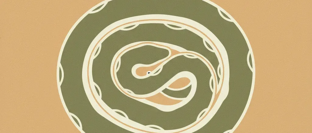 A single stylized coiled snake silhouette against a warm sand-colored background, flat vector illustration.