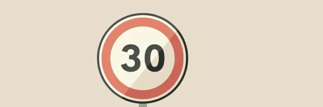 A single speed limit sign on a pale road surface, flat vector illustration with muted colors.