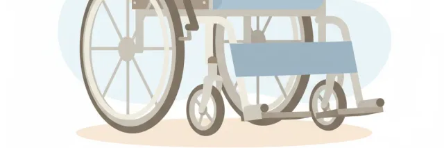A lone wheelchair silhouette on a plain pale surface, flat vector illustration in muted tones.