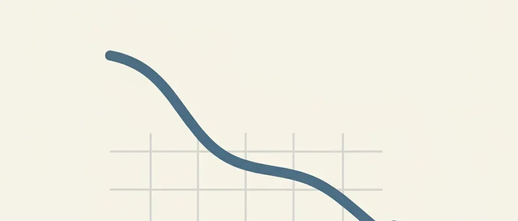 A single downward-trending line chart on a muted background, flat vector illustration, no people, no money.