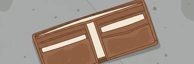 An empty wallet lying open on a sidewalk, flat vector illustration in muted tones.
