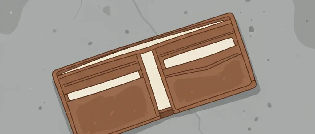 An empty wallet lying open on a sidewalk, flat vector illustration in muted tones.