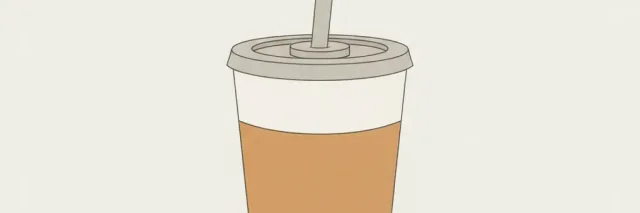 A single disposable soda cup with a straw, viewed straight on against a plain light background, flat vector illustration in muted amber and grey tones.