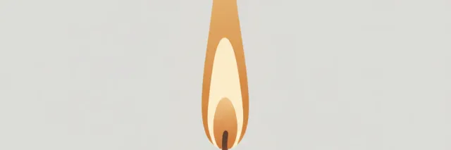 A single muted candle flame held upright against a pale grey background, flat vector illustration.