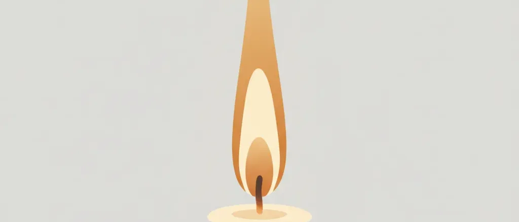 A single muted candle flame held upright against a pale grey background, flat vector illustration.