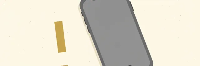 A single muted smartphone lying face-down on a pale surface beside a small dashed lane marking, flat vector illustration.