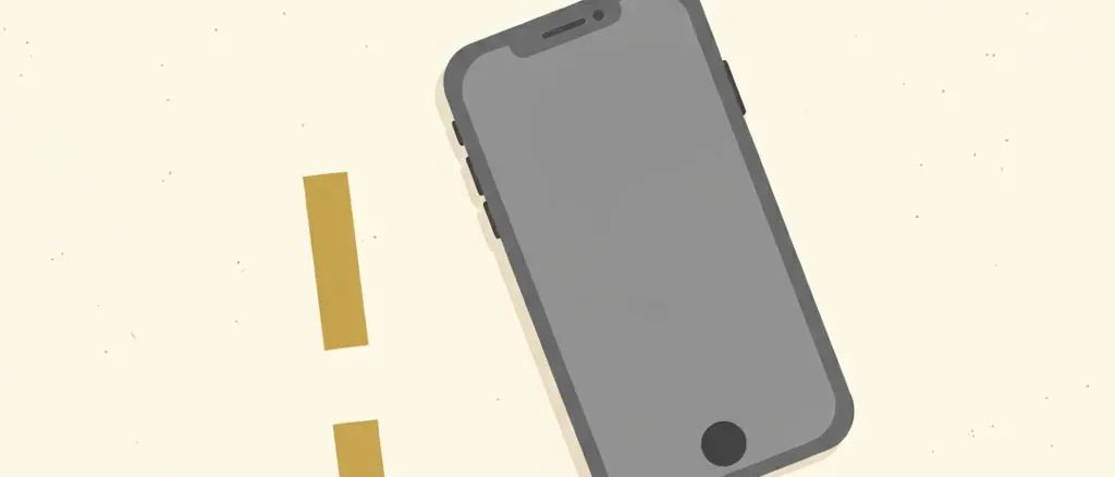 A single muted smartphone lying face-down on a pale surface beside a small dashed lane marking, flat vector illustration.