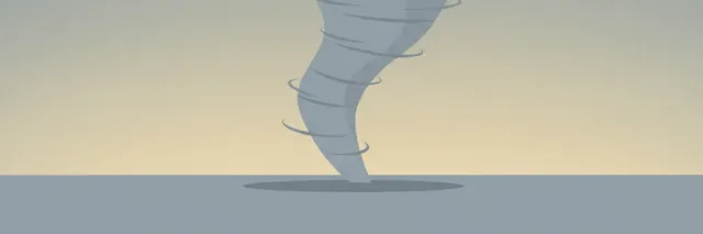 A single stylized funnel shape rendered as a tapered vertical spiral against a muted overcast sky, flat vector illustration.