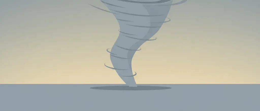 A single stylized funnel shape rendered as a tapered vertical spiral against a muted overcast sky, flat vector illustration.