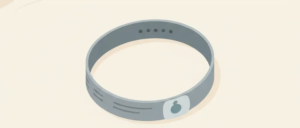 A single plain medical-style paper gown or hospital wristband resting on a pale surface, flat vector illustration in muted colors.