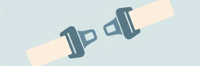 A single seatbelt buckle floating against a pale blue-grey background, flat vector illustration.
