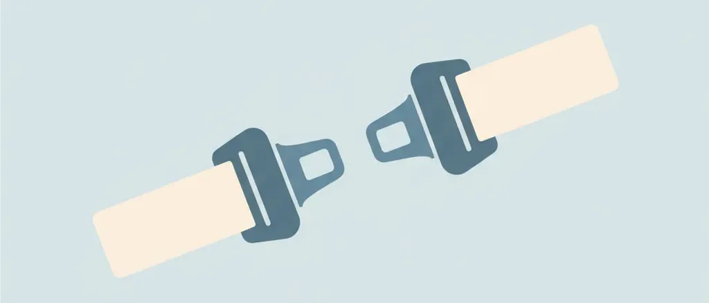 A single seatbelt buckle floating against a pale blue-grey background, flat vector illustration.