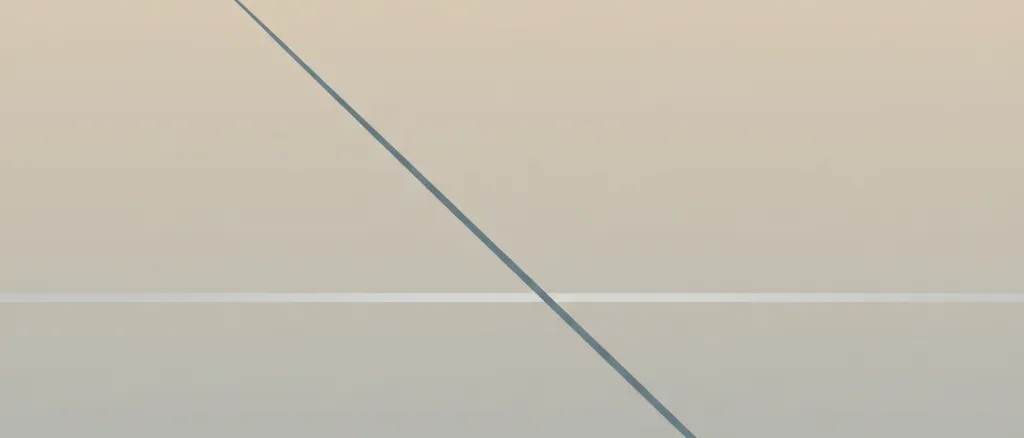 A single thin descending line crossing a horizontal threshold on a muted sand background, flat vector illustration.