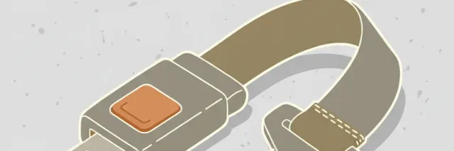A single unbuckled seatbelt clasp resting against a muted grey background, flat vector illustration.