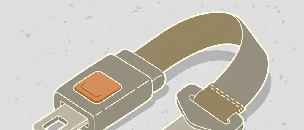 A single unbuckled seatbelt clasp resting against a muted grey background, flat vector illustration.