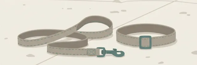 An empty dog leash lying on a sidewalk, flat vector illustration in muted tones.