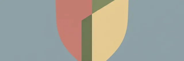 A single abstract geometric shield shape in muted tones on a pale background, flat vector illustration.
