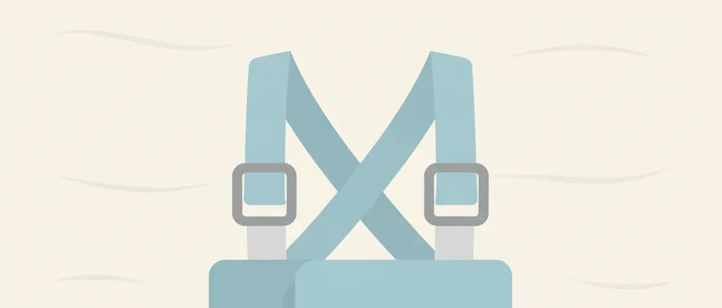 A Pavlik harness laid flat on a clean surface, flat vector illustration in muted clinical tones.
