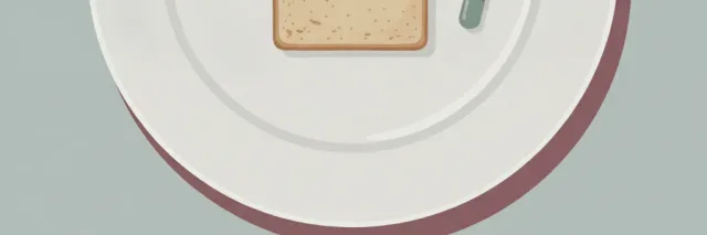 A single small capsule beside a slice of fortified bread on a plain plate, muted red and grey flat vector illustration.