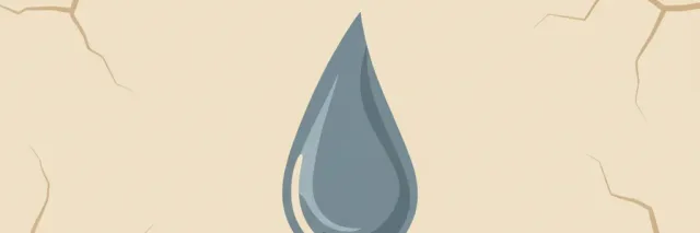 A single water droplet shape against a dry, cracked earth-toned background, flat vector illustration.