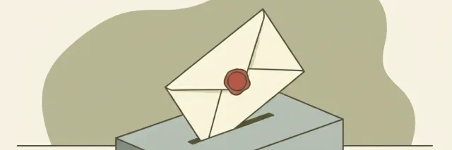 A sealed envelope in a corporate suggestion box casting a long shadow across an empty office desk