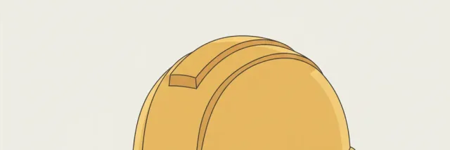 A simplified hard hat resting on a flat surface in muted tones, flat vector illustration.